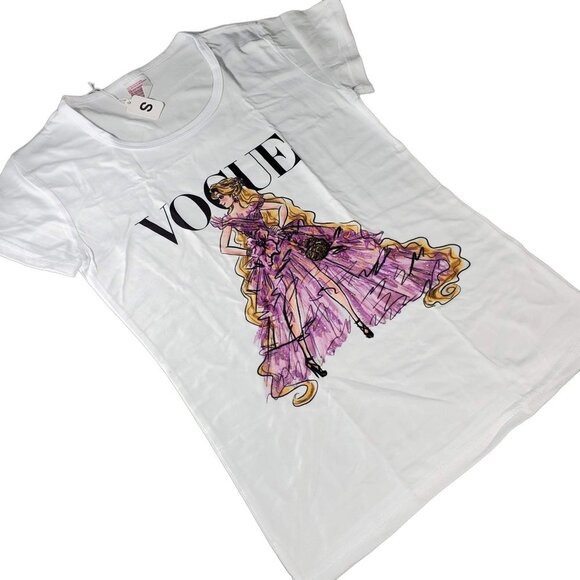 Princess Rapunzel Knit Blouse White Short Sleeve Disney Inspired Print Tee Shirt - Picture 1 of 13
